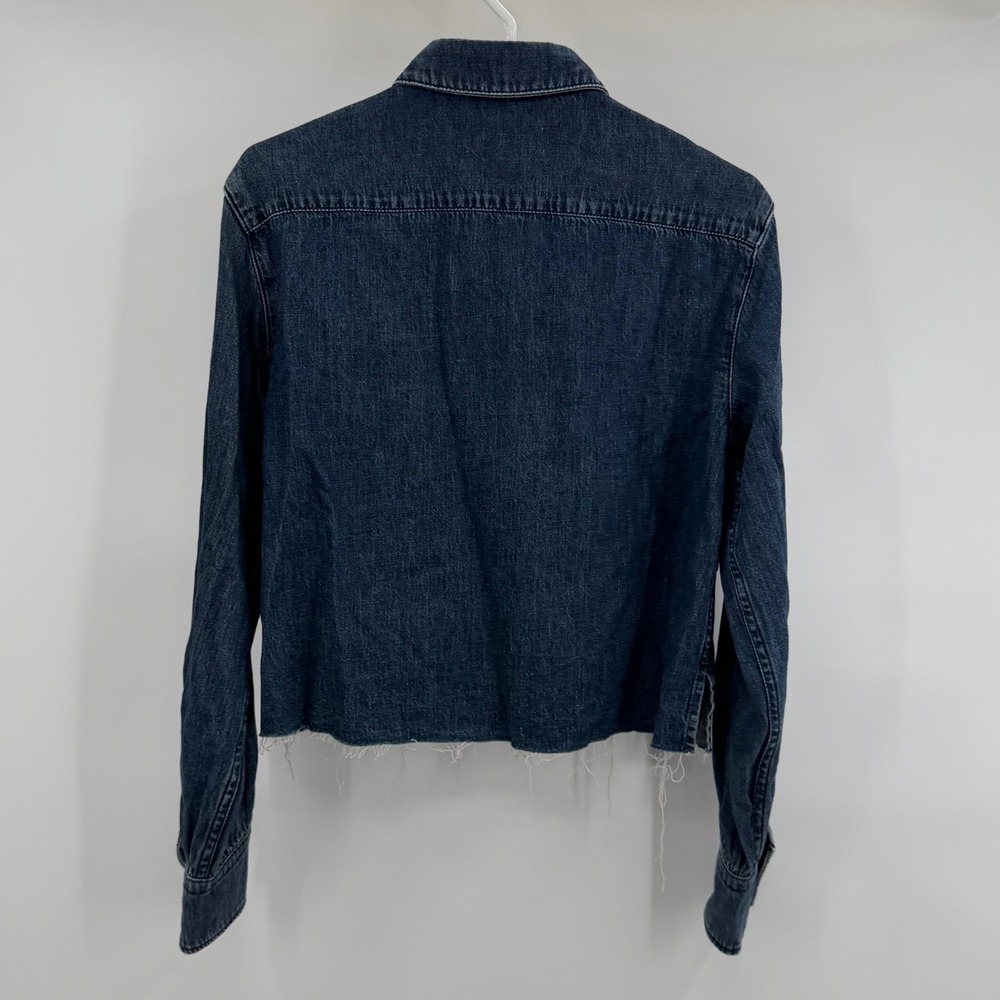 Rag & Bone Denim Shirt Women Small Blue Raw Hem Long Sleeve Button Down Pocket - Picture 3 of 6